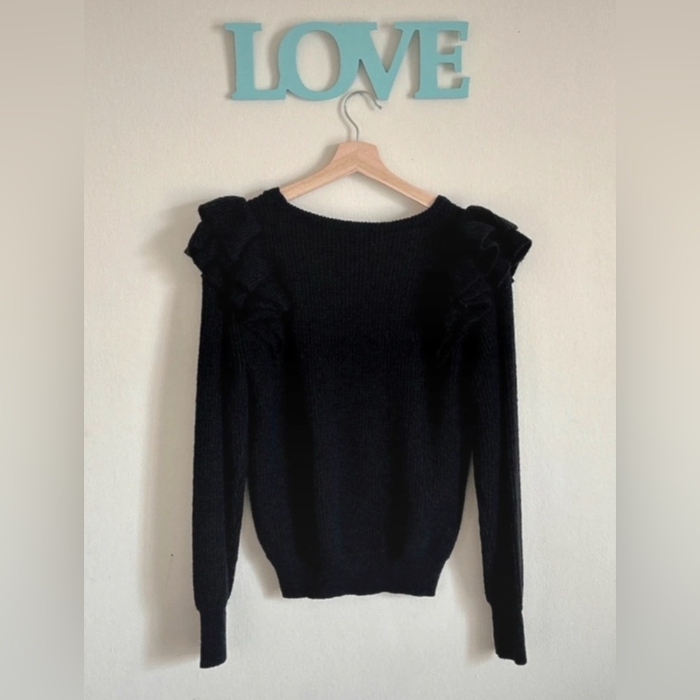 Chic Black Ruffled Sweater - Picture 4 of 4